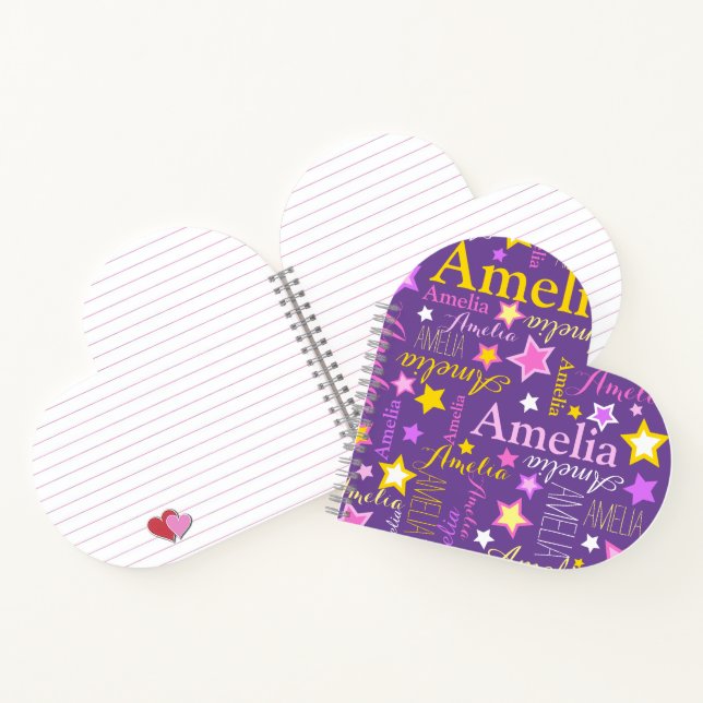 Purple pink yellow girls name Amelia stars pattern Notebook (Inside)
