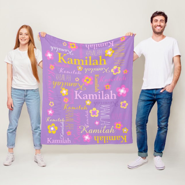 Purple pink yellow girls name Kamilah flower Fleece Blanket (In Situ)