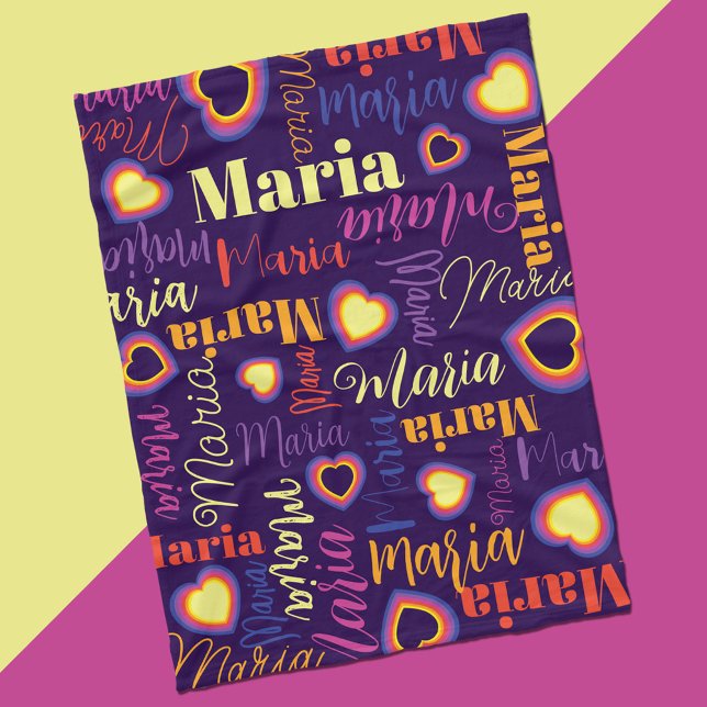 Purple pink yellow girls name Maria hearts Fleece Blanket (Creator Uploaded)