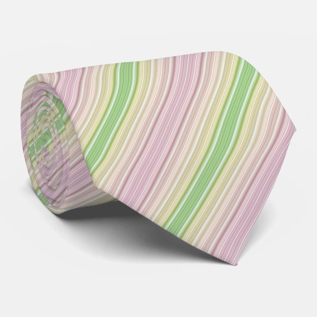 Purple Pink Yellow Green Stripes Tie (Rolled)