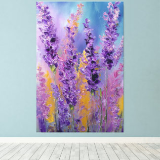Purple Pink Yellow Lavender Flowers Abstract Wall  Canvas Print