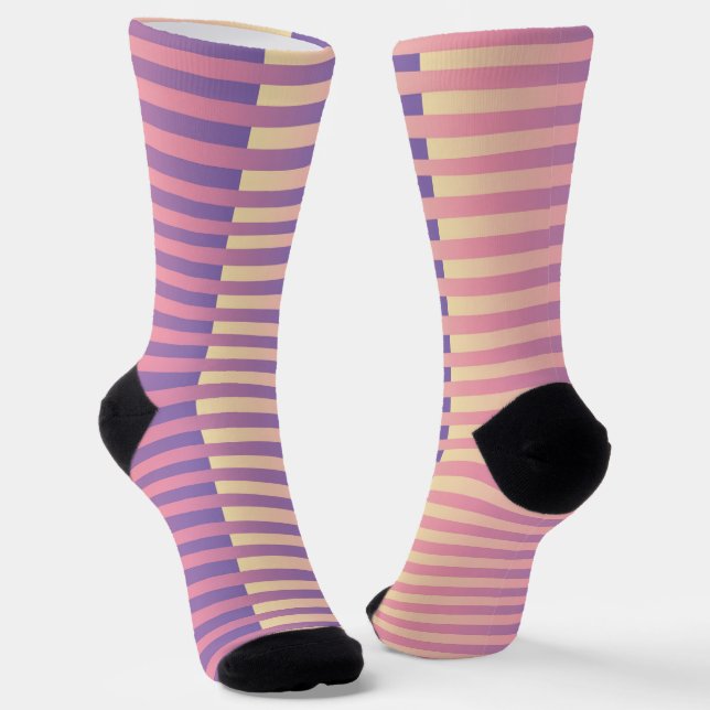 Purple Pink Yellow Striped Pattern Socks (Angled)