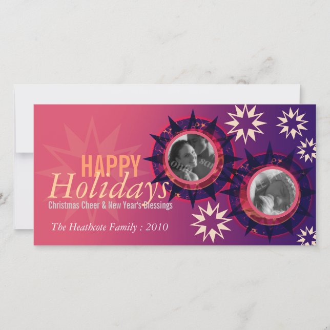 Purple Pinks Holiday New Year Photo Greeting Card (Front)