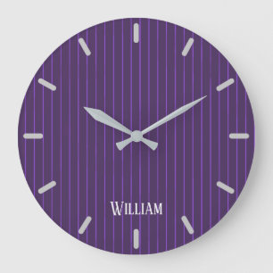 purple pinstripes large clock