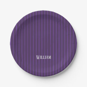 Purple pinstripes paper plate