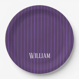 Purple pinstripes paper plate