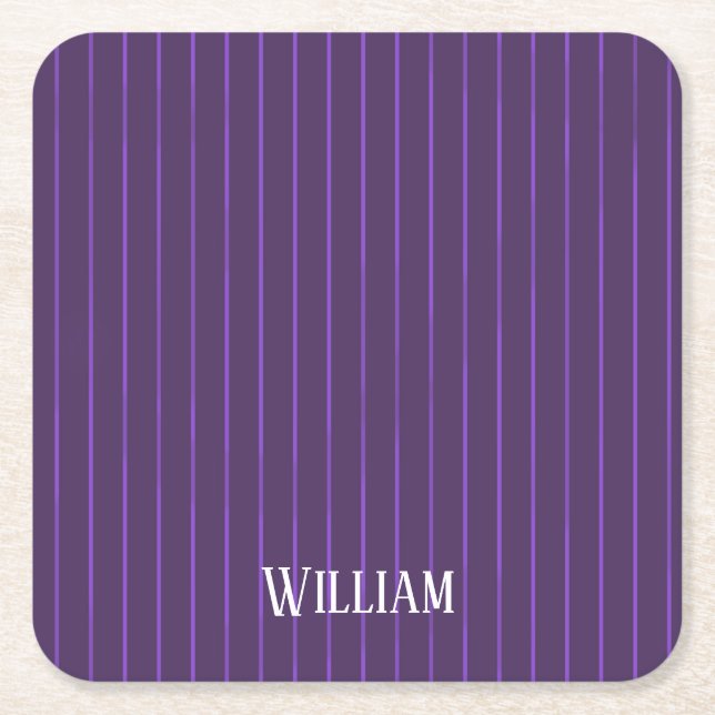 Purple pinstripes square paper coaster (Front)