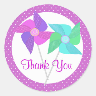 Purple Pinwheels and Polka Dots Classic Round Sticker