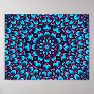 Purple Pipes  Vintage Blue Fractal Kaleidoscope Poster