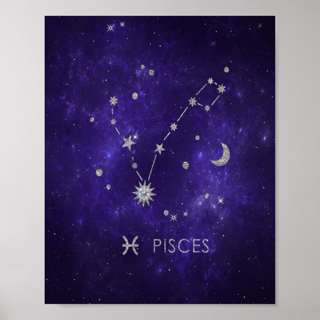Purple Pisces Zodiac | Cosmic Astrology Horoscope Poster (Front)