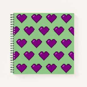 Purple Pixel Heart Pattern Notebook