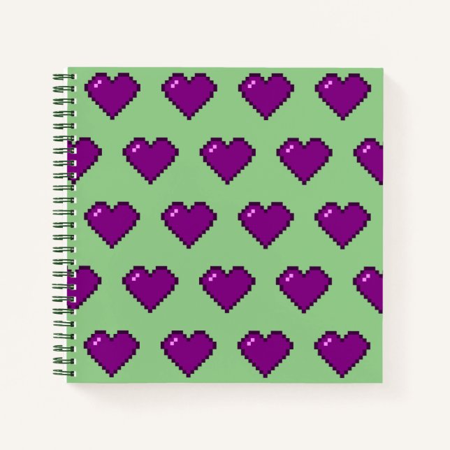 Purple Pixel Heart Pattern Notebook (Front)