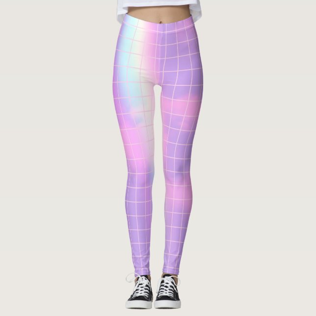 Purple Plaid Aesthetic Rainbow Sky Leggings (Front)