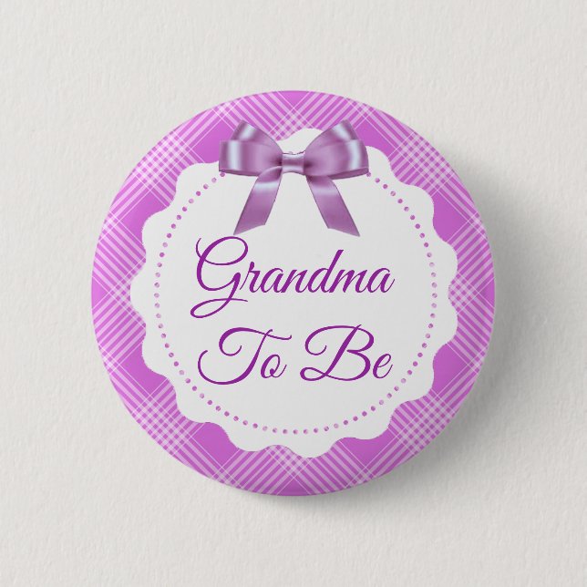 Purple  Plaid and Bow  Grandma to be Button (Front)