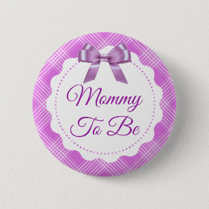 Purple Plaid and Bow Mummy to be Button
