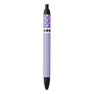Purple Plaid and Polka Dots Black Ink Pen