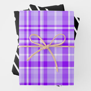 Purple Plaid, Black & White Wrapping Paper Sheet