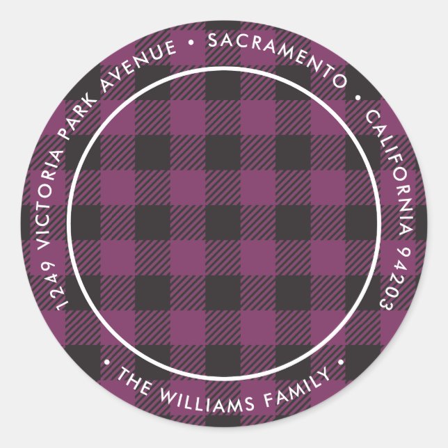 Purple Plaid Christmas Return Address Labels (Front)