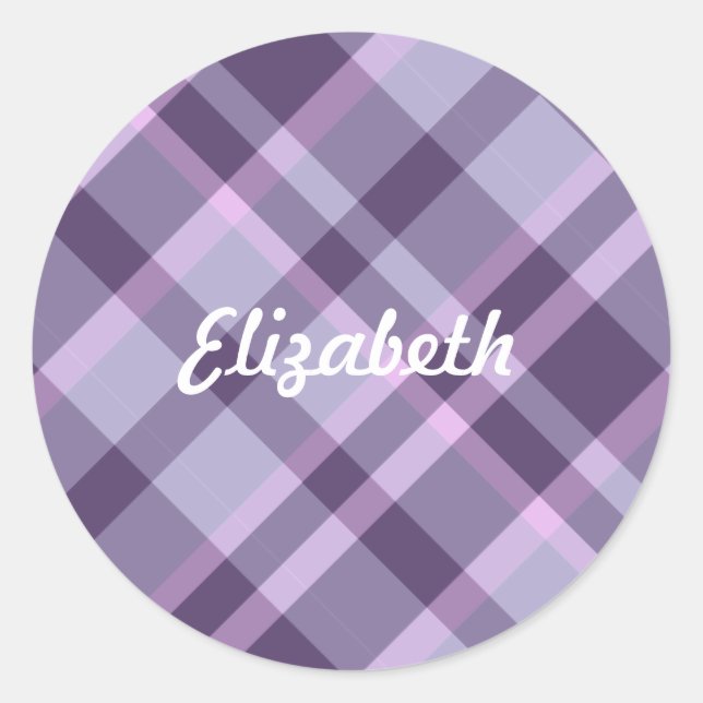 Purple Plaid Classic Round Sticker (Front)