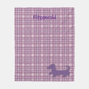 Purple Plaid Dachshund Fleece Blanket