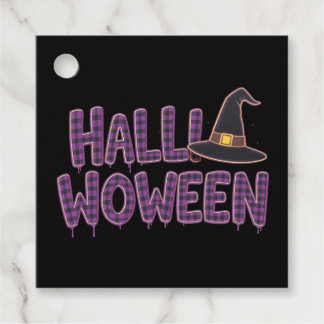 Purple Plaid Halloween Witch Hat Favour Tags