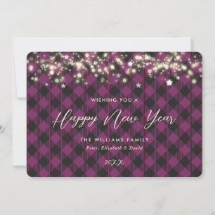Purple Plaid Happy New Year Card