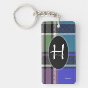 Purple Plaid Monogram Keychain - Acrylic - HAMbWG