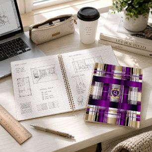 Purple Plaid Monogram Spiral Notebook