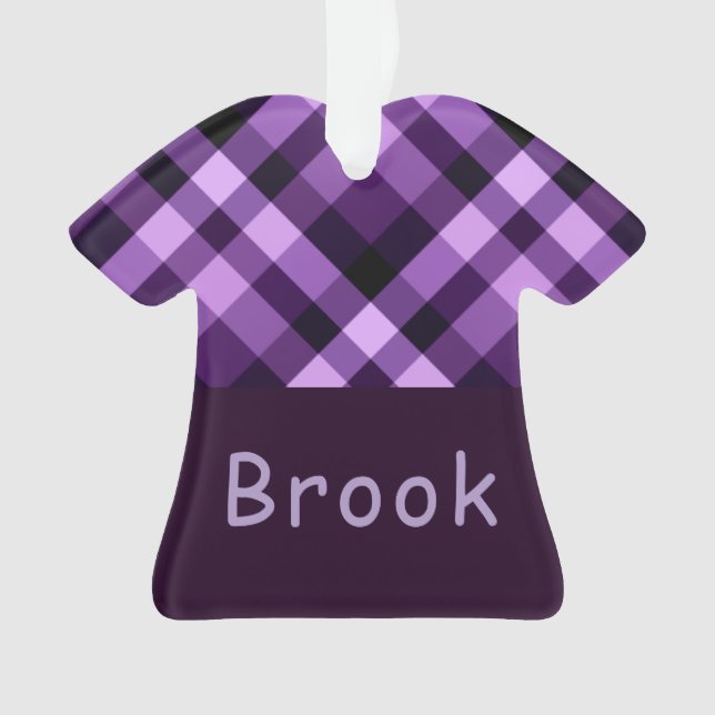 Purple Plaid Monogram T-Shirt Acrylic Ornament (Front)