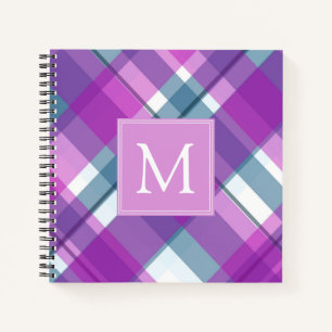 Purple Plaid Pattern Monogram Notebook