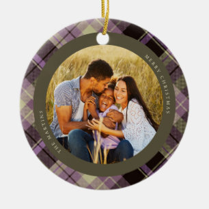 Purple Plaid Photo Ceramic Tree Decoration