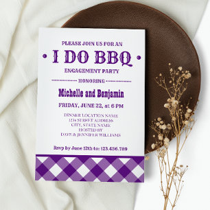 Purple Plaid Rustic I DO BBQ Engagement Party Invitation