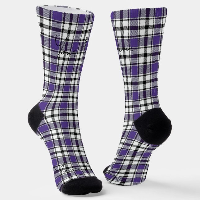 Purple Plaid Socks with Name HAMbWG (Angled)