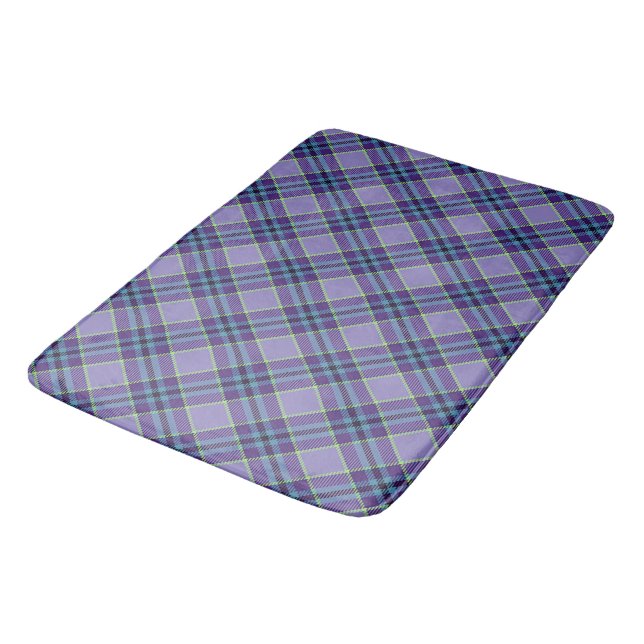 Purple Plaid Tartan 1 in Lavender & Blue Diagonal Bath Mat (Angled)