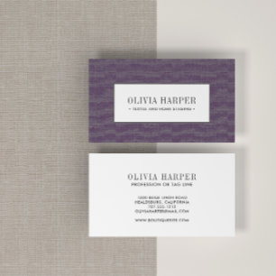 Purple   Plain Elegant Linen Look Professional  Business Card