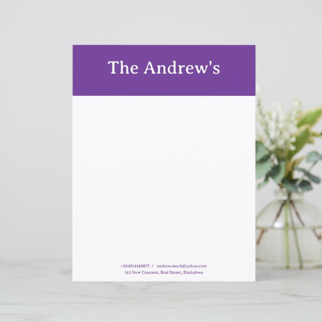 Purple Plain Simple Stationary Paper (Standing Front)