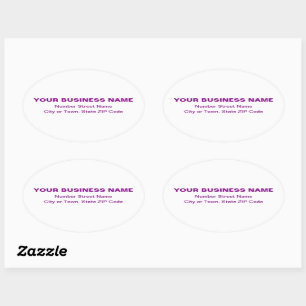 Purple Plain Texts Business Address on White Oval Sticker