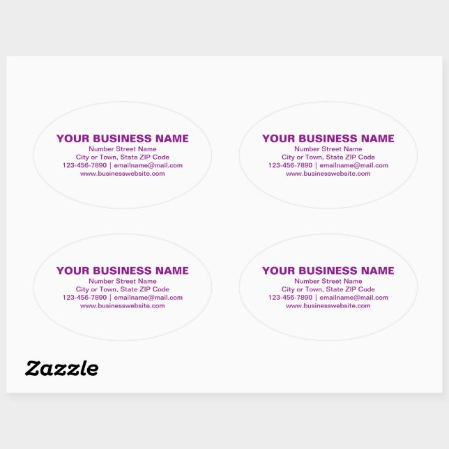 Purple Plain Texts Business Brand on White Oval Sticker (Sheet)
