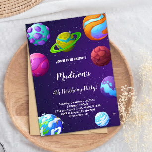 Purple Planets Birthday Invitation