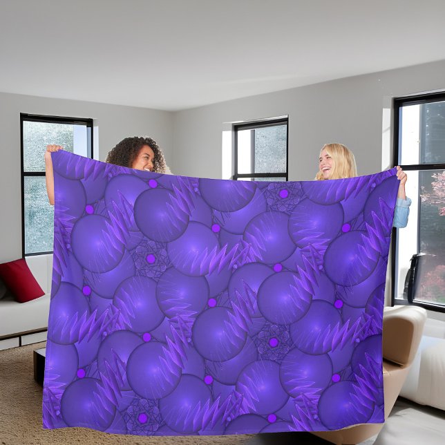 Purple planets, modern fractal pattern fleece blanket (Creator Uploaded)