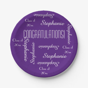 Purple Plates, Graduation Party Repeating Names Paper Plate