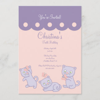 Purple Playful Kittens Birthday Party Invitation