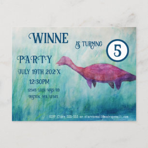 Purple Plesiosaurus Invitation Postcard