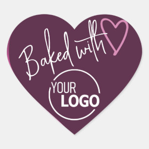 Purple Plum Baked with Love Homemade Baking Logo Heart Sticker