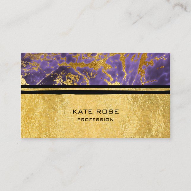 Purple Plum Black VIP Stone Marble Golden Makeup Business Card (Front)