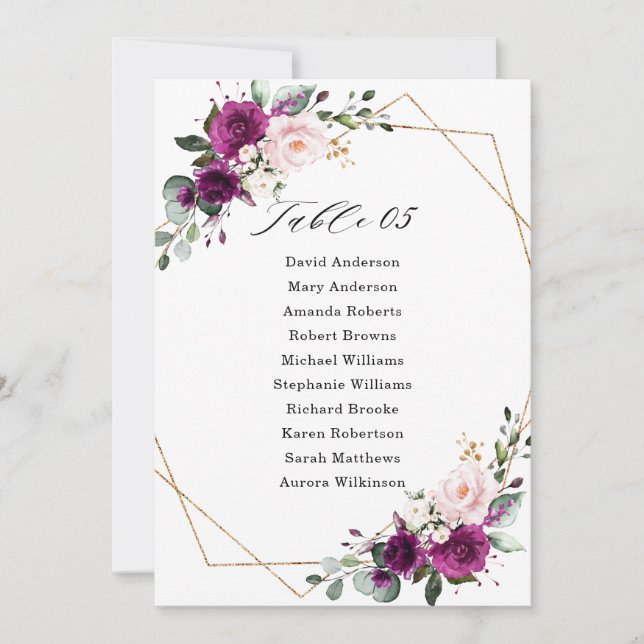 Purple Plum Blush Pink Geometric Seating Chart Invitation (Front)
