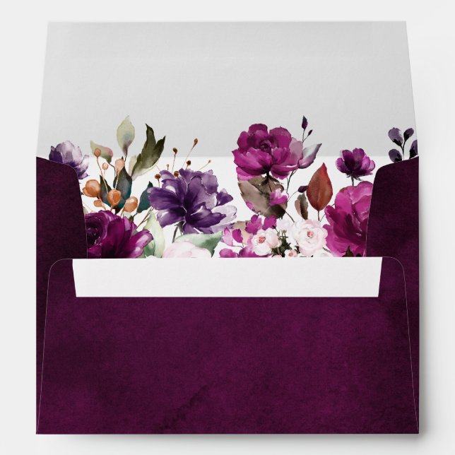 Purple Plum Blush Pink Rose Botanical Address Envelope (Back (Bottom))