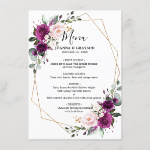 Purple Plum Blush Pink Rose Geometric Wedding Menu