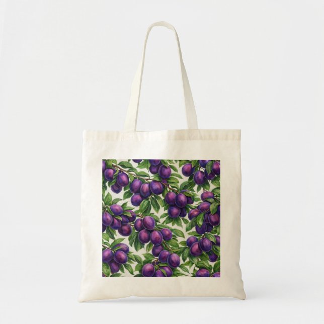 Purple Plum Botanical Pattern Tote Bag (Front)