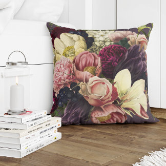 Purple plum cream and pink blush moody flowers cushion